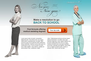 Landing page promoting new health care careers in 2012